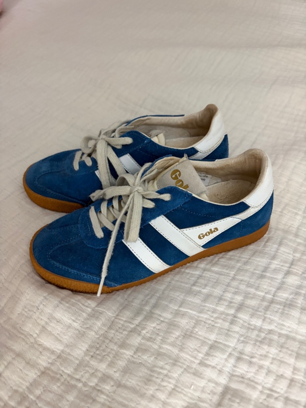 GOLA Cobalt Blue Suede Trainers with White Stripes
